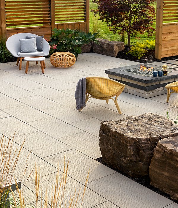 Techo Bloc Lookbook 2021 Patio with Fire Feature